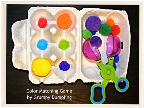 Grumpy Dumpling: Pompom Color Matching Game Color Sorting For Toddlers, Busy Boxes, Egg Carton Crafts, Quiet Activities, Daycare Activities, Sorting Activities, Color Sorting, Toddler Play, Toddler Learning Activities