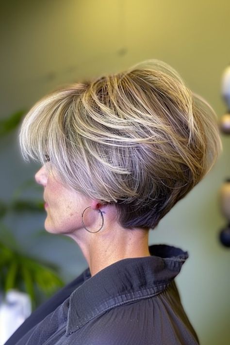 50 of the Best Stacked Haircut Ideas Trending This Season Long Layered Pixie Haircut Fine Hair, Neck Haircut, Medium Layered Bobs, Hairstyle Fine Hair, Hair Styles Brunette, Long Stacked Haircuts, Medium Stacked Haircuts, Short Stacked Wedge Haircut, Hair Back View