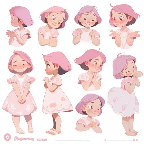 ArtStation - Character Sheet Ⅰ【Midjourney】 Cute Animation Characters, Concept Art For Animation, Children’s Illustration Art, Kids Poses Drawing, Cartoon Ideas Character Design, Childrens Illustrations Book, Chibi Character Sheet, Hands Character Design, Cute Character Sheet