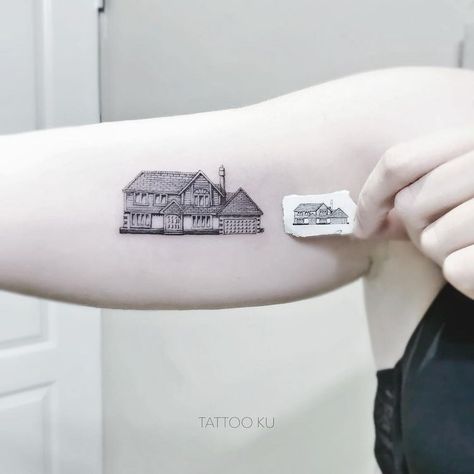 House Tattoos: The Latest Craze Explained | realtor.com® House Tattoos, Tattoos 2024, House Outline, Skull Rose Tattoos, House Tattoo, Sketch Tattoo Design, Simple Designs To Draw, Tattoo Style Drawings, Home Tattoo