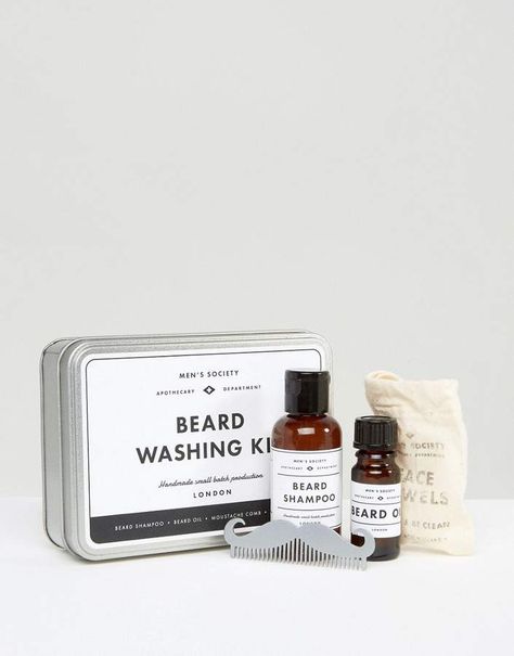 Men's Society Beard Washing Kit Clean Beard, Beard Shampoo, Holiday Gifts For Men, Beard Wash, Shaving Set, Fabric Pouch, Awesome Beards, Male Grooming, Tin Gifts