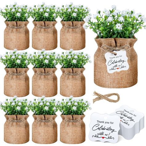 PRICES MAY VARY. What You Get: our small burlap potted gypsophila flowers paper gift tags sets includes 10 small burlap potted gypsophila flowers along with 10 thank you tags with string; All elements have been put together, you can easily DIY them for decorating your weddings, ensuring you have everything you need for a successful event or ambiance makeover Compact and Convenient Size: the compact and convenient size of these small burlap potted gypsophila flowers allows for easy placement and Baby Shower Centerpieces For Boys, Baby Shower Centerpiece Ideas, Woodland Baby Shower Centerpieces, Small Baby Shower Ideas, Lodge Reception, Baby Shower Favors For Guests, Soccer Banquet, Money Challenges, Senior Party