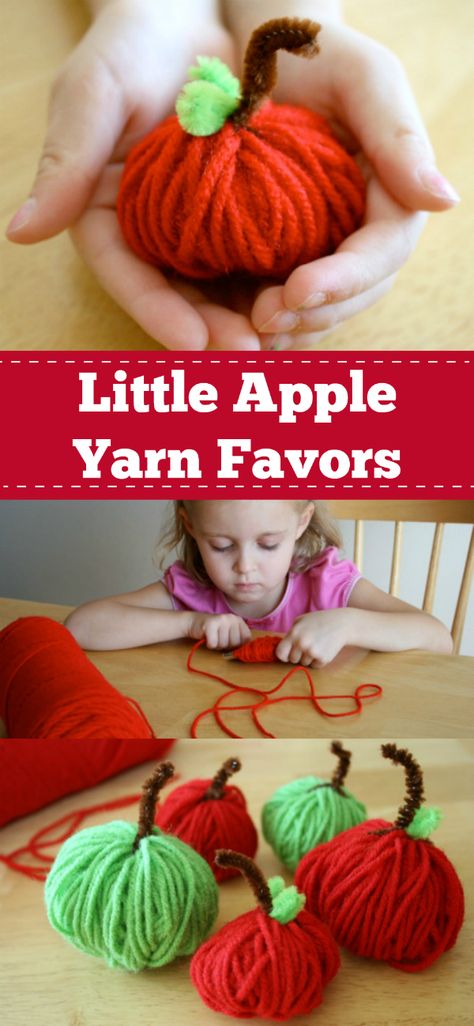 Little Apple Yarn Favors Pinterest Yarn Apples, Apple Yarn Craft, Apple Themed Crafts For Adults, Fall Apple Crafts For Adults, September Crafts For Seniors, Yarn Chandelier, Diy Apple, Yarn Crafts For Kids, September Crafts