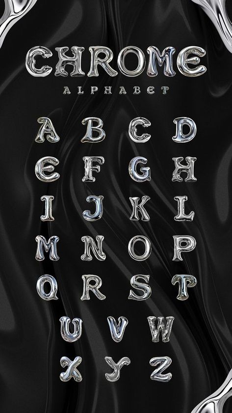 3D chrome alphabets Pinterest banner | premium image by rawpixel.com / nattha Chrome Lettering Alphabet, 3d Chrome Letters, Chrome Bubble Letters, Canva Chrome Font, Chrome Design Graphic, Graphic Letters Alphabet, Canvas Fonts, Chrome Alphabet, Chrome Font