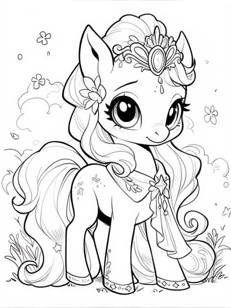 Ponies Drawing, Hello Kitty Colouring Pages, Family Drawing, Hello Kitty Coloring, Meaningful Drawings, Unicorn Coloring Pages, Disney Coloring Pages, Horse Coloring, Coloring Book Art