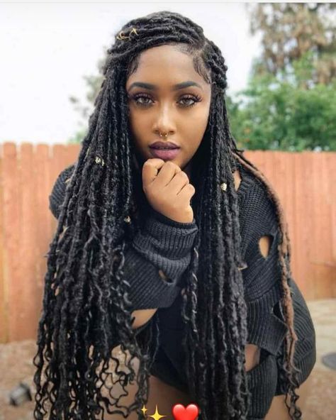 Faux Locks Hairstyles for Black Women, Faux locs, Black Women hairstyles, African American Hairstyles,  Goddess Faux Locks, Faux Locks with Beads, #fauxlocks #fauxlocs #blackwomenhairstyles #africanamericanhairstyles #africanhairstyles #lockshairstyles #locshairstyles #newhairstyles #blondehairstyles #trendingfauxlocks #newfauxlocks Goddess Locks, African American Women Hairstyles, Honey Hair Mask, Corn Rows, New Natural Hairstyles, Locs Styles, Faux Hair, Kanekalon Hairstyles, Marley Hair