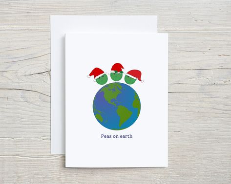 Peas On Earth, Earth Seasons, Card Homemade, Greeting Card Christmas, Seasons Greetings Card, Food Pun, Homemade Card, Pun Card, Earth Globe