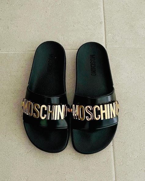 Shop the look on ModeSens! Moschino Black & Gold Logo Slide Sandals In 00a Fantasycolor. Elegance is an attitude? Moschino slide sandals with a gold-plated Lettering logo... #newyear #trend #neutral #holiday #shoefie #casualchic #fashionfreedom #ootd #moschino #italist Lettering Logo, African Print Fashion Dresses, Slides Sandals, African Print Fashion, Shop The Look, Italian Luxury, Gold Logo, Look On, Letter Logo