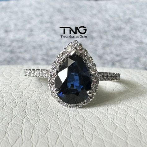 Thanks, Maureen & Gordon for trusting us to custom make your unique GIA Certified 'Royal Blue' Pear Shape Sapphire & Diamond Engagement Ring. The is set with GIA certified 1.40 carat, Deep Blue (classified as 'Royal Blue') Pear cut sapphire, 0.41 carat halo & side diamonds in Platinum (PT950). . . . #bluesapphire #bluesapphirering #sapphirering #pearsapphire #pearsapphirering #GIA #engagementring #anniversaryring #gemstonering #gems #gemstones #sapphire #royalbluesapphire Pear Sapphire Engagement Ring, Pear Sapphire Ring, Sapphire Diamond Engagement Ring, Diamond Sapphire Engagement Ring, Sapphire Diamond Engagement, Blue Sapphire Rings, Sapphire Diamond, Pear Cut, Pear Shape