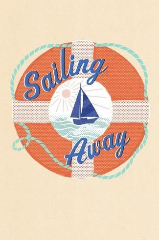 size: 18x12in Art Print: Dockside Series - Sailing Away by Lantern Press : Birch Wood Wall, Cape Cod Massachusetts, Wooden Prints, Hang Art, Smooth Sailing, Blue Art Prints, Art Print Display, Bid Day, Retro Illustration