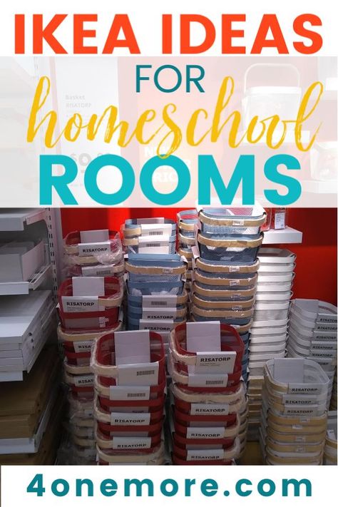 Even if you don’t have a dedicated homeschool room, or even if you’re not in the market for new furniture, you can still gain a lot of inspiration by walking through an IKEA. Garage Homeschool Space, Homeschool Room Table, Homeschool Room Setup, Homeschool Kitchen Classroom, Homeschool Organization Room, Homeschool Curriculum Organization, Homeschool Ikea, Homeschool Closet Organization, Dining Room Homeschool Space