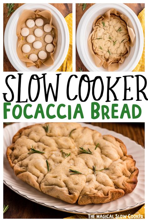 Slow Cooker Focaccia Bread Slow Cooker Focaccia, Crockpot Focaccia Bread, Crockpot Foccacia Bread, Slow Cooker Focaccia Bread, Asiago Bread, Pot Bread, Crock Pot Bread, Magical Slow Cooker, Slow Cooker Bread