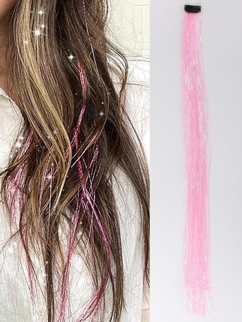 Pink  Collar  Synthetic Fiber  Hair Bulk Without Weft Embellished   Wigs & Accs Glitter Hair Extensions, Fairy Hair Tinsel, Tinsel Hair Extensions, Pink Hair Extensions, Tinsel Hair, Extensions Clip In, Hair Tinsel, Fairy Hair, Glitter Hair