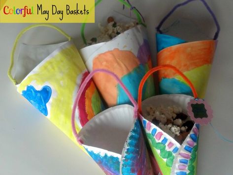 Spring Craft: Colorful May Day BasketsMom it Forward May Crafts For Kids, May Baskets, May Day Baskets, Diy Paper Art, May Crafts, Spring Craft, May Day, May Days, Spring Activities