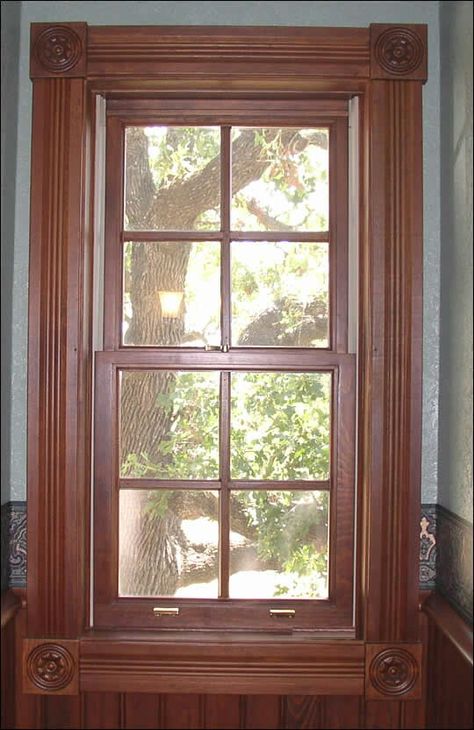 Vintage wood works window casing and blocks Brownstone Dollhouse, Window Trim Ideas Interior, Interior Door Trim Ideas, Interior Handrails, Victorian Window, Traditional Decorating, Interior Window Trim, Victorian Windows, Cedar Shutters