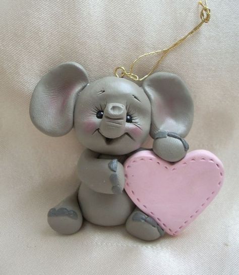 Polymer Clay Elephant, Clay Elephant, Elephant Christmas, Polymer Clay Figures, Polymer Clay Ornaments, Polymer Clay Christmas, Polymer Clay Animals, Fondant Figures, Cute Polymer Clay