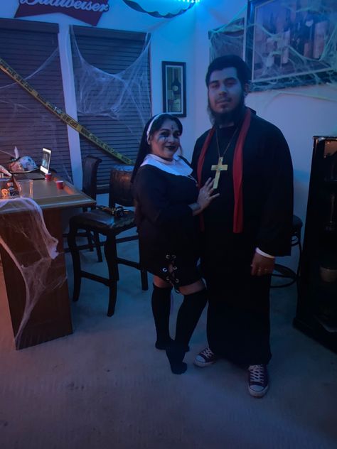 Nun and Priest couple costume Priest Couple Costume, Nun And Priest Costume Couple, Nun And Priest Costume, Priest Costume, Costume Couple, The Nun, Couple Costume, Couples Costumes, Halloween