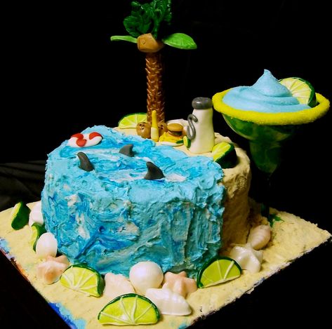 Cake Ideas Diy, Buffet Cake, Margaritaville Party, Birthday Cake Cake, 40th Cake, Jimmy Buffet, Fantasy Cake, Beach Cakes, Cake Central