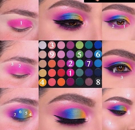 Turquoise Eye Makeup, Rainbow Eye Makeup, Maquillage Yeux Cut Crease, Makeup Morphe, Eye Makeup Images, Eyeshadow Tutorials, Makeup Pictorial, Makeup Order, Morphe Palette