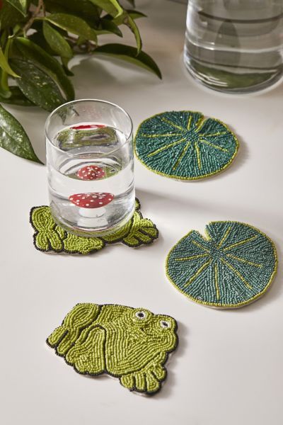 Frog Coasters, Beaded Frog, Bamboo Beaded Curtains, Pinterest Contest, Cute Coasters, Bar Items, Beaded Curtains, Tile Coasters, Unique Kitchen