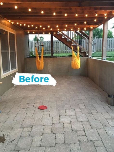 Walkout Basement Patio Ideas Under Decks, Walk Out Basement Patio Under Deck, Under Deck Patio Ideas, Walkout Basement Patio, Outdoor Bar Counter, Basement Patio, Patio Under Decks, Diy Outdoor Patio, Patio Oasis