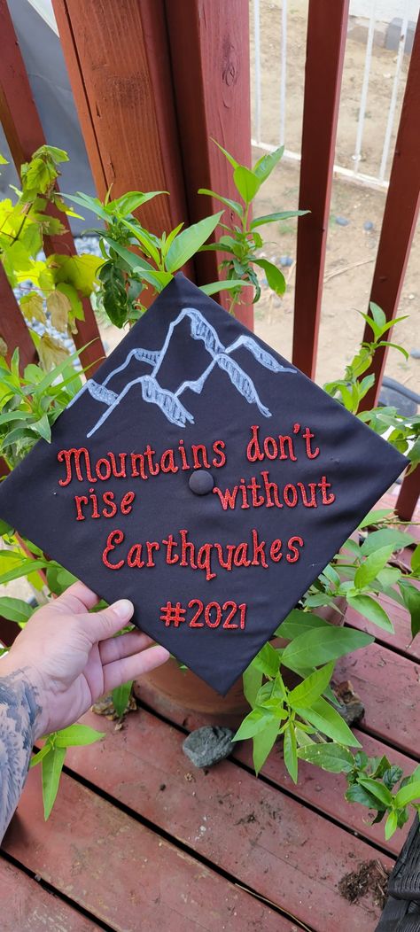 Graduation cap resilience Geology Graduation Cap, Science Graduation Cap, Grad Cap Designs, Grad Caps, Cap Decoration, Environmental Studies, Graduation Cap Designs, Graduation Cap Decoration, Cap Decorations