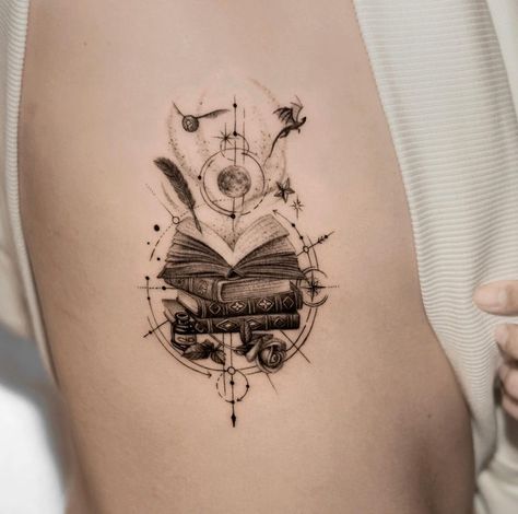 Arm Cap Tattoo, Romance Book Tattoo Ideas, Romance Book Tattoo, Bibliophile Tattoo, Emily Tattoo, Book Themed Tattoos, Open Book Tattoo, Book Inspired Tattoos, Book Lover Tattoo