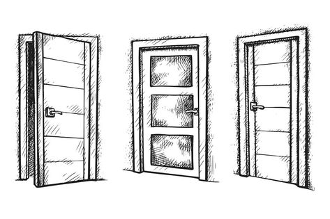 Door sketch. Hand drawn room door opened and closed sketch icon set isolated on white background. Vector apartment doorway different form and design illustration. Sketched element for doodle interior Door Drawing Sketch, Apartment Doorway, Door Sketch, Door Drawing, White Front Door, Perspective Sketch, Sketch Icon, Valentine Photography, Detailed Drawings