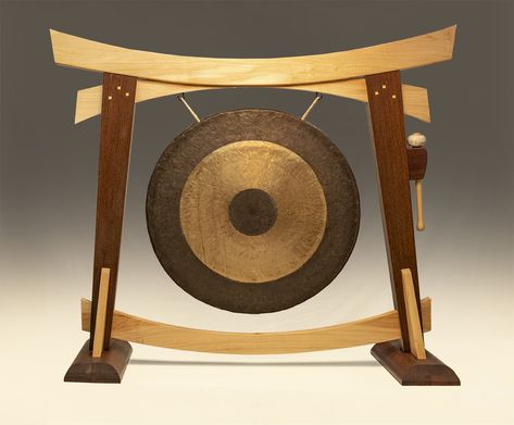 Gong Stand — Michael Singer Fine Woodworking Asian Pagoda, Gong Stand, Michael Singer, Japanese Lamps, Japanese Pagoda, Scaffold Boards, Yoga Center, Furniture Design Wooden, Wooden Lanterns