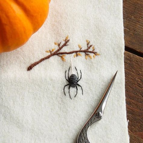 Stitchtober Day 4/31. — more than just leaves falling 🕷🍂 ••• Every day for the month of October I will be sewing a small embroidery, themed around Halloween. An embroidery alternative to Inktober originated by @jakeparker ••• #stitchtober #inktober #embroidery #sewing #leaves #spider #halloween Embroidery Alternative, Sewing Leaves, Bugs Embroidery, Leaves Falling, Small Embroidery, Month Of October, Spider Halloween, Diy Embroidery Patterns, Halloween Embroidery