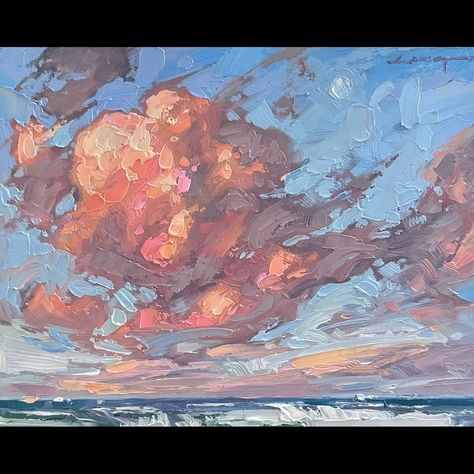 Chris Long (@long_painter) • Instagram photos and videos Evening Clouds, Chris Long, Daily Painters, Wood Panel, Brilliant Colors, Cape Cod, Abstract Landscape, Wood Paneling, Painting Inspiration