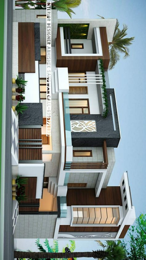 Corner Elevation, Building Front Designs, House Concept, House Wall Design, House Outer Design, Small House Elevation, House Balcony Design, Classic House Exterior, Small House Elevation Design