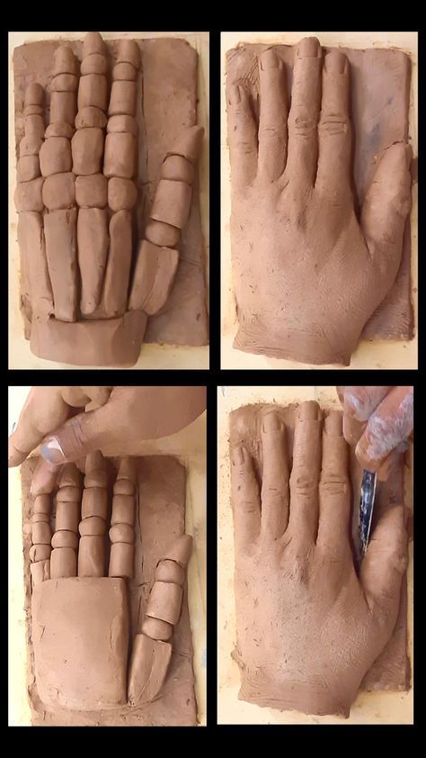 How To Sculpt Hands With Clay, Clay Hands Tutorial, How To Start Sculpting Clay, Hand Sculpting Clay, How To Make Hands Out Of Clay, Human Anatomy Sculpture, How To Make A Hand Out Of Clay, Hand Clay Art, Simple Sculpture Art