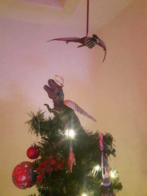 Our Dino tree topper #tree Dino Tree Topper, Dinosaur Christmas Tree Topper, Dinosaur Tree Topper, Dino Christmas Tree, Funny Tree Topper, Dinosaur Tree, Dino Christmas, Dinosaur Christmas Tree, Rainbows Christmas