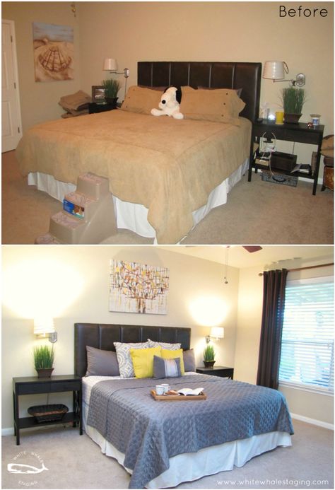 Before & After Home Staging 2 Bedroom Ideas, Staging Bedroom, Small Bedroom Hacks, Bedroom Makeover Before And After, Before And After Transformation, House Flipping, Bedroom Ideas Aesthetic, Makeover Before And After, Room Makeovers