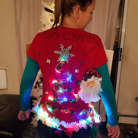 My DIY Christmas shirt. This is the back! Diy Christmas Shirt, Christmas Shirt Ideas, Diy Christmas Shirts, Ugly Christmas Shirts, Christmas Shirts For Kids, Christmas Present, Shirt Ideas, Ugly Sweater, Christmas Shirt