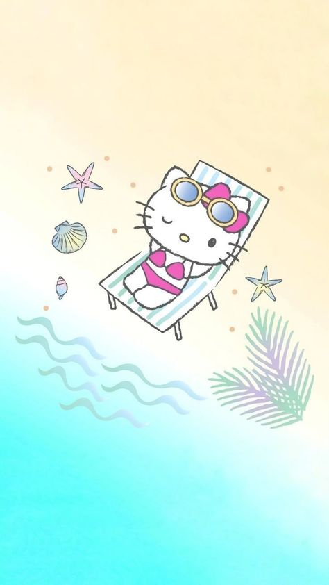 Sanrio Background, Beach Wallpaper Iphone, Hello Kitty Wallpaper Hd, Hello Kitty Videos, Walpaper Hello Kitty, Kawaii Background, Charmmy Kitty, Cute Summer Wallpapers, Hello Kitty Themes