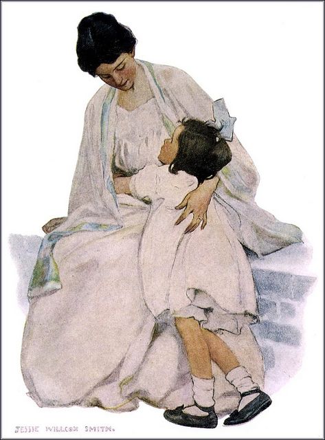 avon jessie willcox smith collection | Jessie Willcox Smith My home is in my mothers eyes 1908 | Flickr ... Jessie Willcox Smith, Saturday Evening Post Covers, 캐릭터 드로잉, Mom And Daughter, Norman Rockwell, Art And Illustration, Pics Art, Children Illustration, Vintage Images