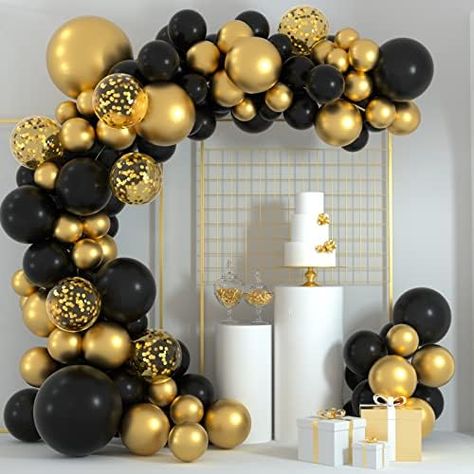 Black Gold Balloons Arch Garland Kit, 124Pcs Black and Gold Balloon Arch Kit with Confetti Latex Balloon for Birthday, Graduation, New Year, Baby Shower, Anniversary Decoration : Amazon.ca: Health & Personal Care Black And Gold Balloons, Pastel White, Gold Confetti Balloons, Silver Balloon, Metallic Balloons, Garland Arch, Black Balloons, Anniversary Decorations, Balloon Wall