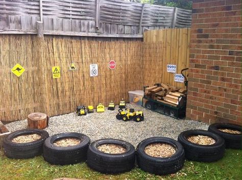 add some plants in the tires and it would be a cheap cool border around the kids play area... Outdoor Play Spaces, Outdoor Play Areas, Outdoor Play Area, Kids Outdoor Play, Outdoor Classroom, Backyard Playground, Backyard Play, Garden Backyard, Outdoor Learning