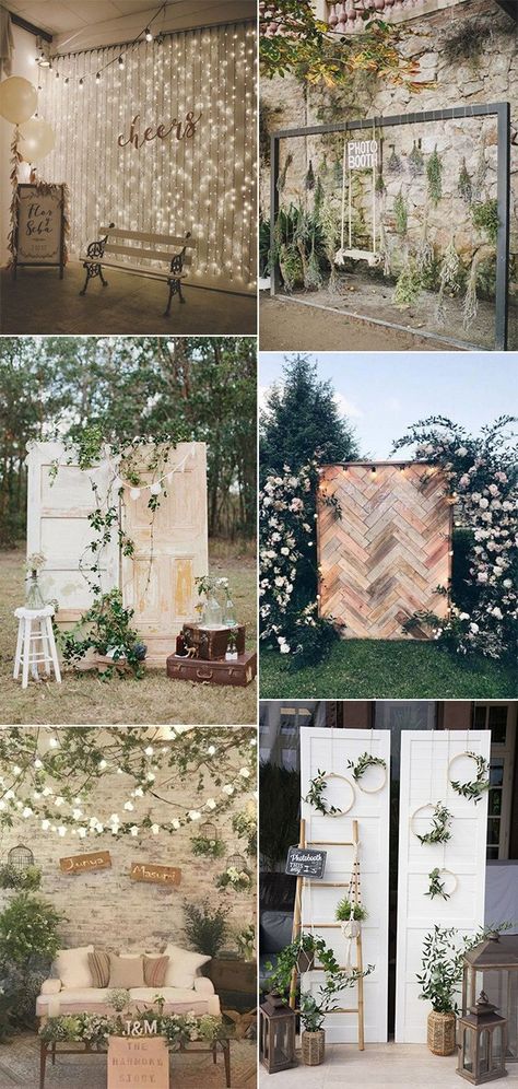 creative wedding photo booth ideas for 2019 trends Photoboth Mariage, Wedding Photo Booth Ideas, Wedding Photo Walls, Photo Booth Ideas, Photo Backdrop Wedding, Romantic Backdrop, Creative Wedding Photo, Photos Booth, Diy Photo Booth