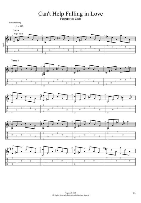 Elvis Presley - Can't Help Falling in Love - Fingerstyle Club TAB by Fingerstyle Club Sweater Weather Guitar, Guitar Tab Easy, Love You Too Much, Guitar Tabs Acoustic, Guitar Tabs And Chords, Guitar Tabs For Beginners, Easy Guitar Tabs, Can't Help Falling In Love, Guitar Tabs Songs