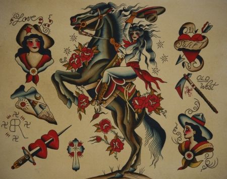 rearing horse flash Old School Horse Tattoo, Traditional Tattoo Horse, Cowboy Tattoo, Traditional Tattoo Woman, Animal Stencil Art, Traditional Tattoo Flash Sheets, Diy Western, Trad Tattoos, Traditional Tattoo Flash Art