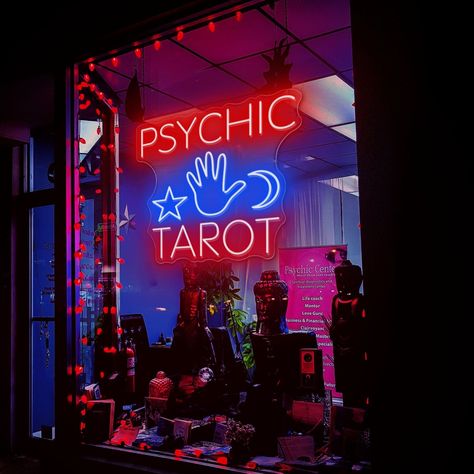 Psychic Tarot Moon Stars Neon Sign, Fortune Teller Sign, Psychic Reader, Tarot Card, Custom Neon Sign, Psychic led sign Psychic Neon Sign, Psychic Astethic, Neon Moon Aesthetic, Tarot Shop Aesthetic, Psychic Office, Psychic Room, Tarot Room Decor, Psychic Decor, Psychic Shop