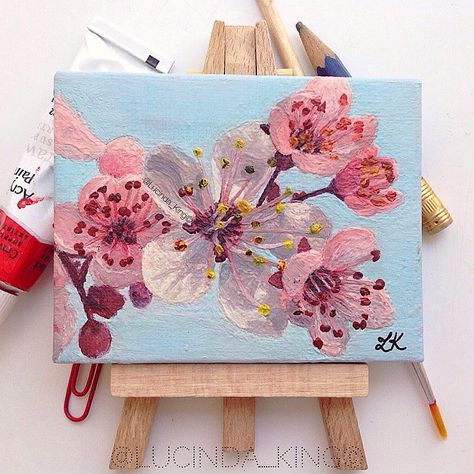 Tiny Painting No.3 - Cherry Blossom  Acrylic on Canvas 7cm x 9cm  Spring has Sprung! Love seeing all the blossom on the trees! Cherry Blossom Acrylic, Cherry Blossom Painting Acrylic, Blossoms Painting, Canvas Inspiration, Blossom Painting, Tree Painting Canvas, Cherry Blossom Painting, Acrylic Painting Inspiration, Painting Canvases