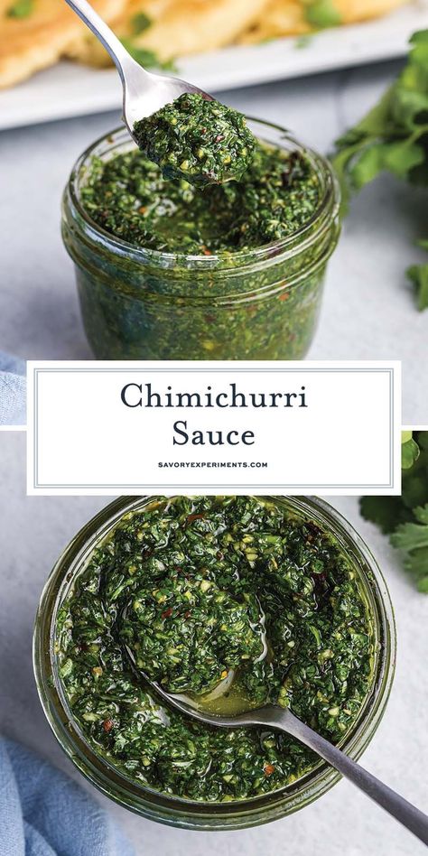 Chimichurri Sauce How to Make Chimichurri Sauce - Authentic Chimichurri Sauce is easy to make and doubles as a marinade and sauce. Traditional chimichurri ingredients will flavor any dish! #chimichurrisauce Best Sauce Recipe, Chimichurri Sauce Recipe, Parsley Recipes, South American Recipes, Chimichurri Recipe, Homemade Pantry, Herb Sauce, Chimichurri Sauce, Garlic Oil