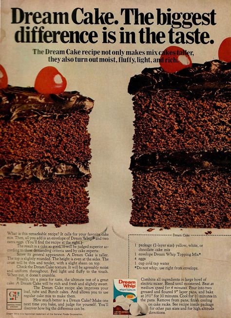 Dream Whip Recipes, Dream Whip Cake Recipe, 1970 Recipes, Dream Cake Recipe, Whip Recipes, Devil's Food Cake, Dream Whip, Devils Food Cake Mix Recipe, Cake Rack