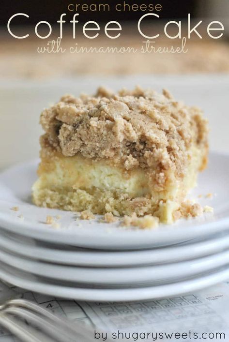 Thick Coffee Cake has a swirl of Cream Cheese filling and a generous layer of Cinnamon Streusel #breakfast #coffeecake Cream Cheese Coffee Cake Recipe, Thick Coffee, Cheese Coffee Cake, Cream Cheese Coffee Cake, Cinnamon Streusel, Cake Delicious, Coffee Cake Recipe, Torte Cupcake, Coffee Cake Recipes