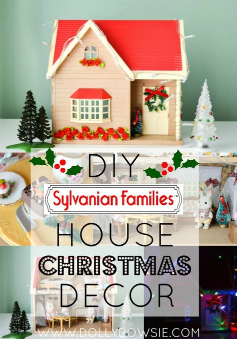 DIY Sylvanian Families House Christmas Decor ♥ Christmas Dollhouse Diy, Diy Calico Critters Stuff, Sylvanian Families Display, Sylvanian Display, House Christmas Decor, Sylvanian Families House, Christmas Presents For Girls, Calico Critters Families, Calico Critter