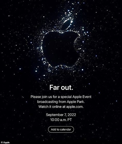 Apple have officially announced a mysterious event referred to as 'Far Out' for next Wednesday, September 7, which is expected to launch the iPhone 14 range Event Launch Poster, Event Launch, Apple Advertising, Apple Event, Apple Launch, Apple Park, Channel Branding, Event Poster Design, Creative Life Quotes